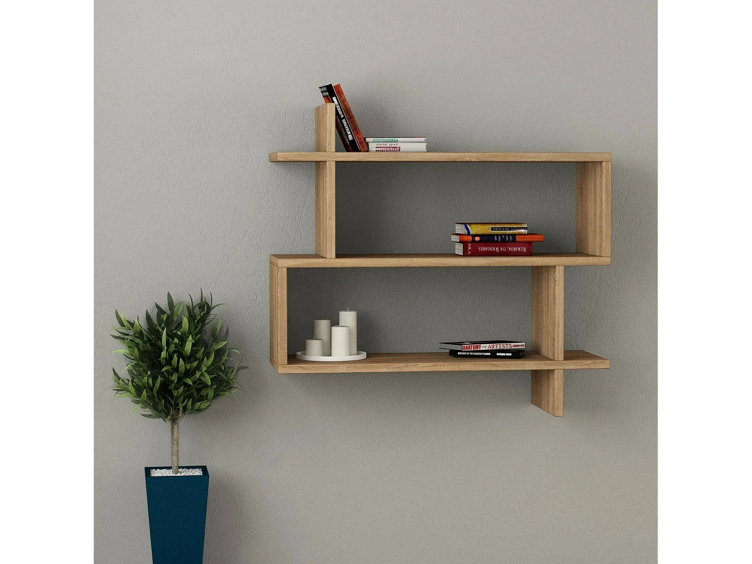 Estantería Dpilat, Estante, Estante de pared, Estanterías multiusos, 70x22h66 cm, Roble