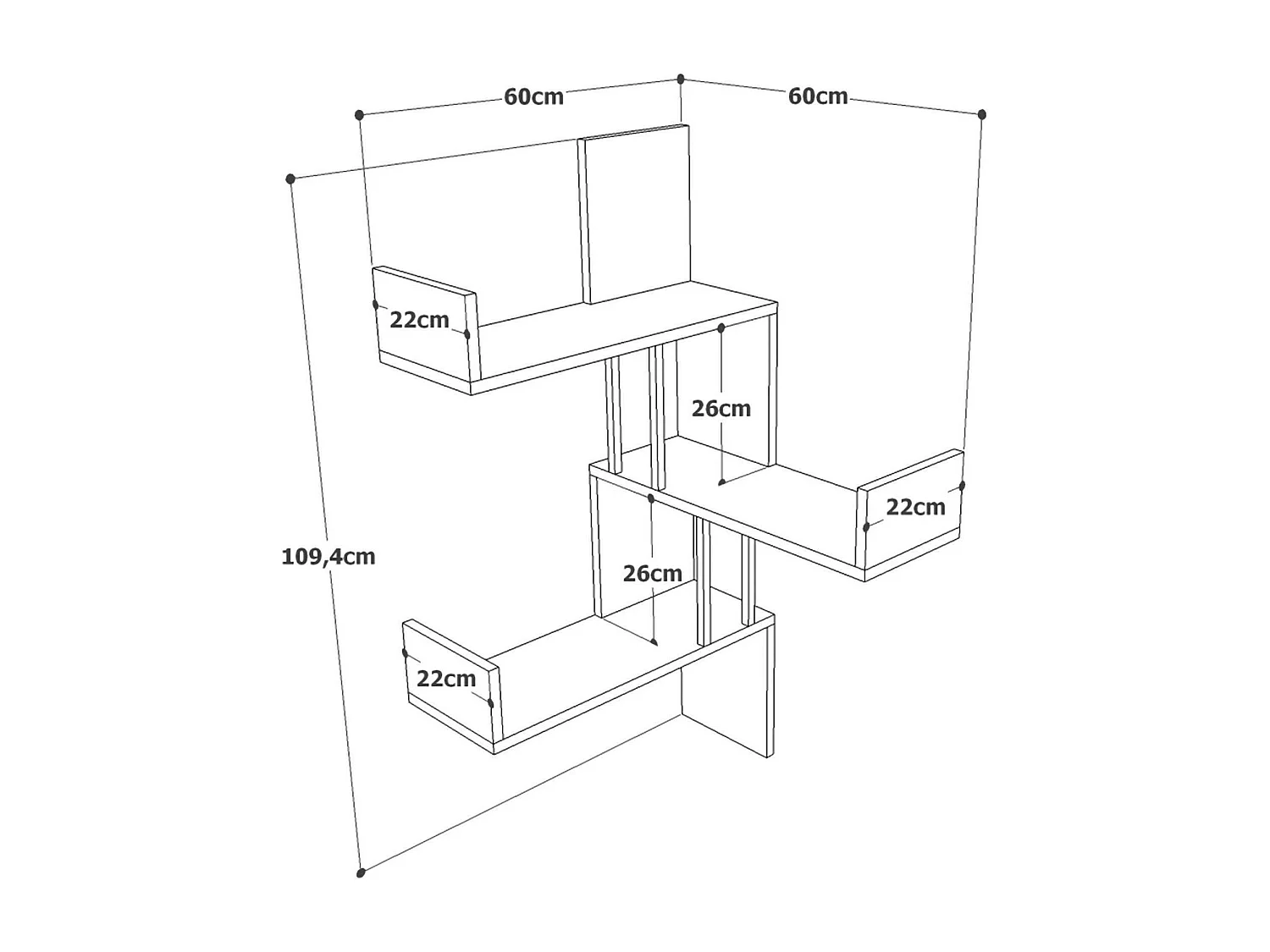 Étagère murale Lyron, Étagère, Tablette murale, Rayonnage polyvalent, 60x60h109 cm, Chêne
