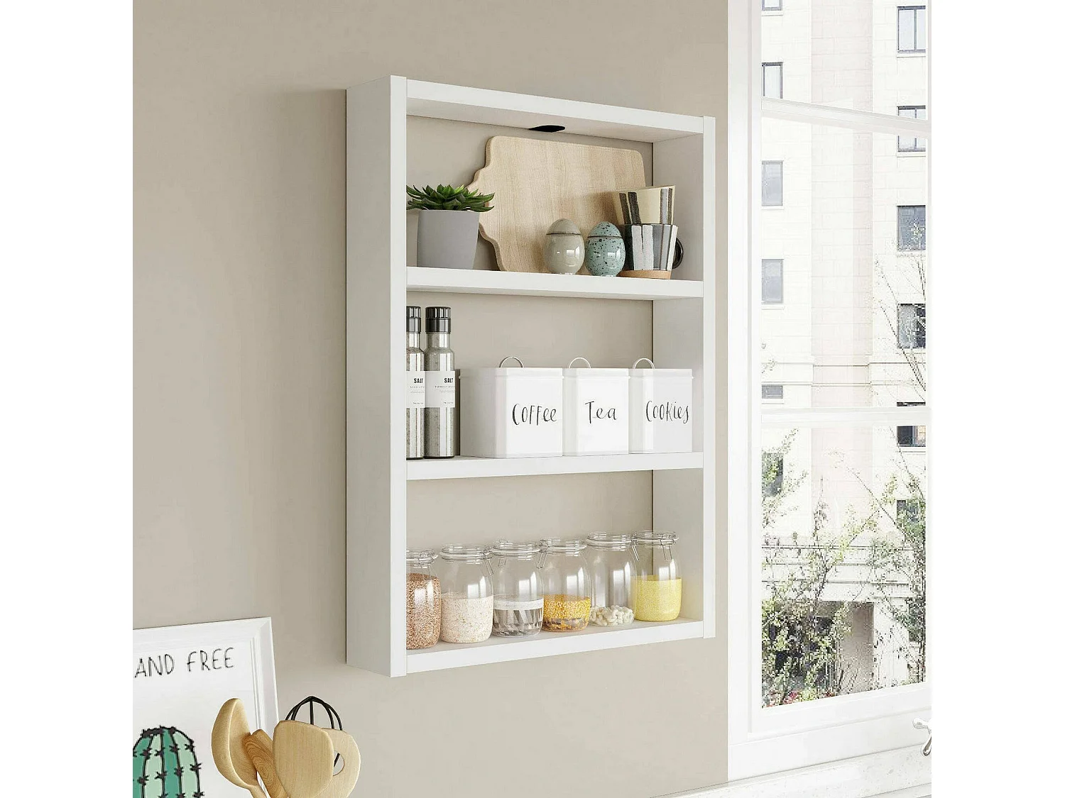 Étagère murale Albali, Étagère, Tablette murale, Rayonnage polyvalent, 43x9h60 cm, Blanc