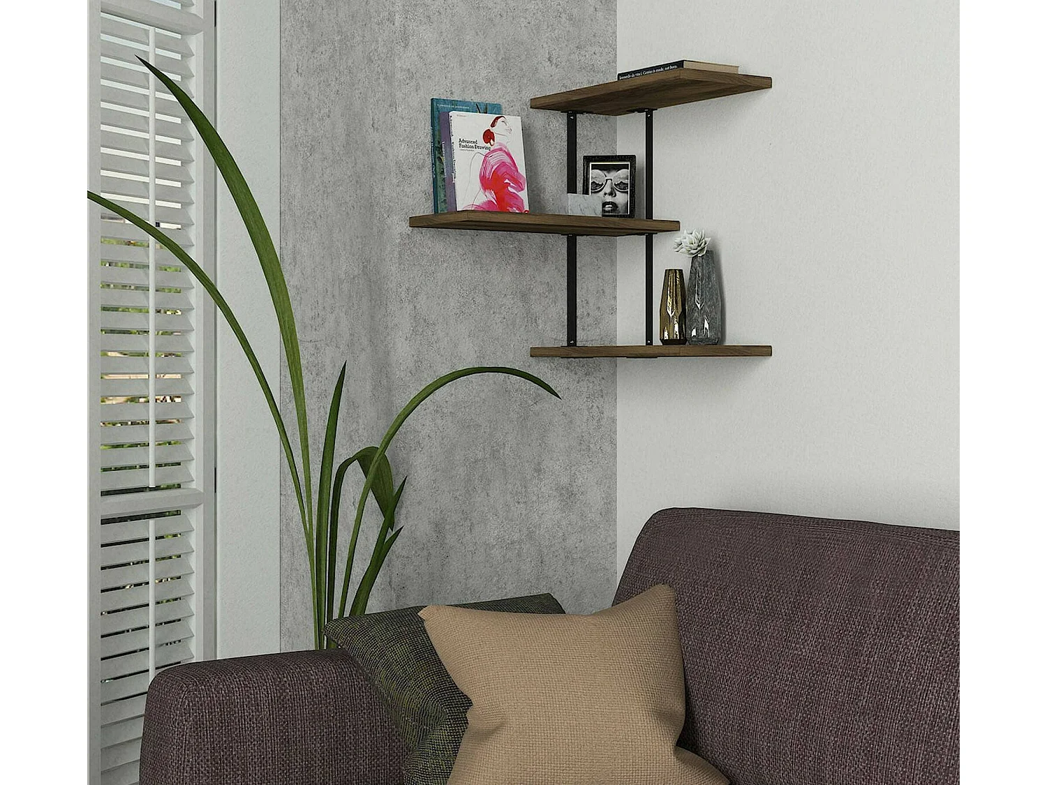 Dboseggi-plank, plank, wandplank, multifunctionele schap, 45x20h47 cm, walnoot en zwart