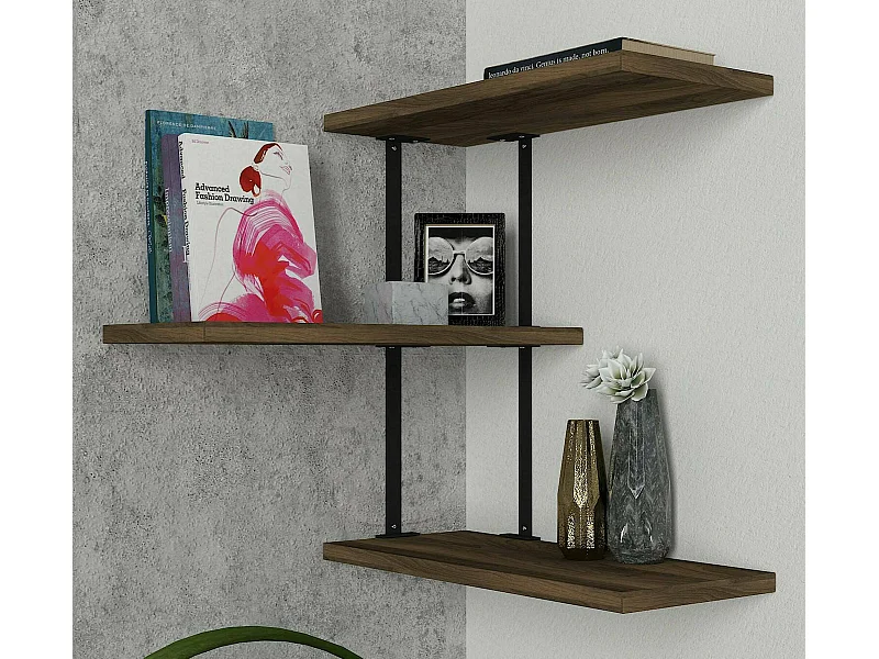 Étagère murale Almaz, Étagère, Tablette murale, Rayonnage polyvalent, 45x20h47 cm, Noyer et Noir