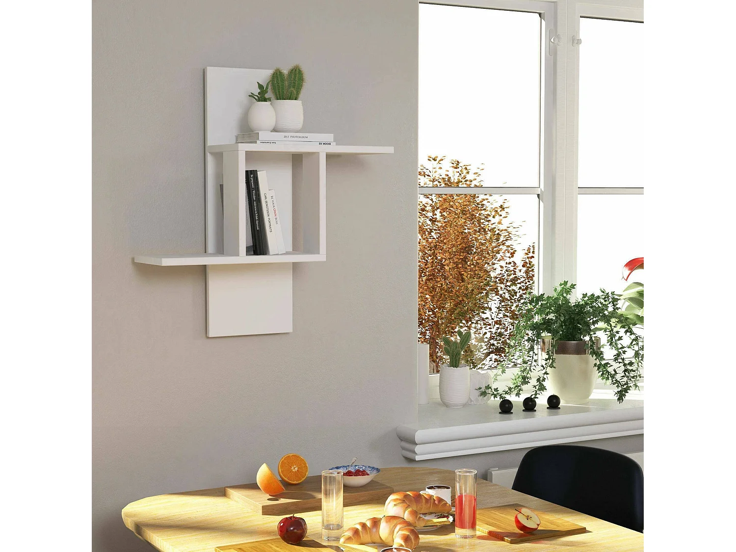 Étagère murale Hyperion, Étagère, Tablette murale, Rayonnage polyvalent, 64x20h70 cm, Blanc