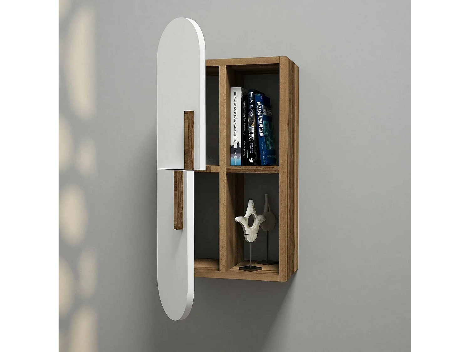 Étagère murale Aquilae, Étagère, Tablette murale, Rayonnage polyvalent, 35x22h60 cm, Noyer et Blanc