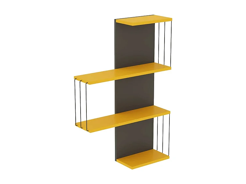 Étagère murale Hadar, Étagère, Tablette murale, Rayonnage polyvalent, 64x19h96 cm, Anthracite et Jaune