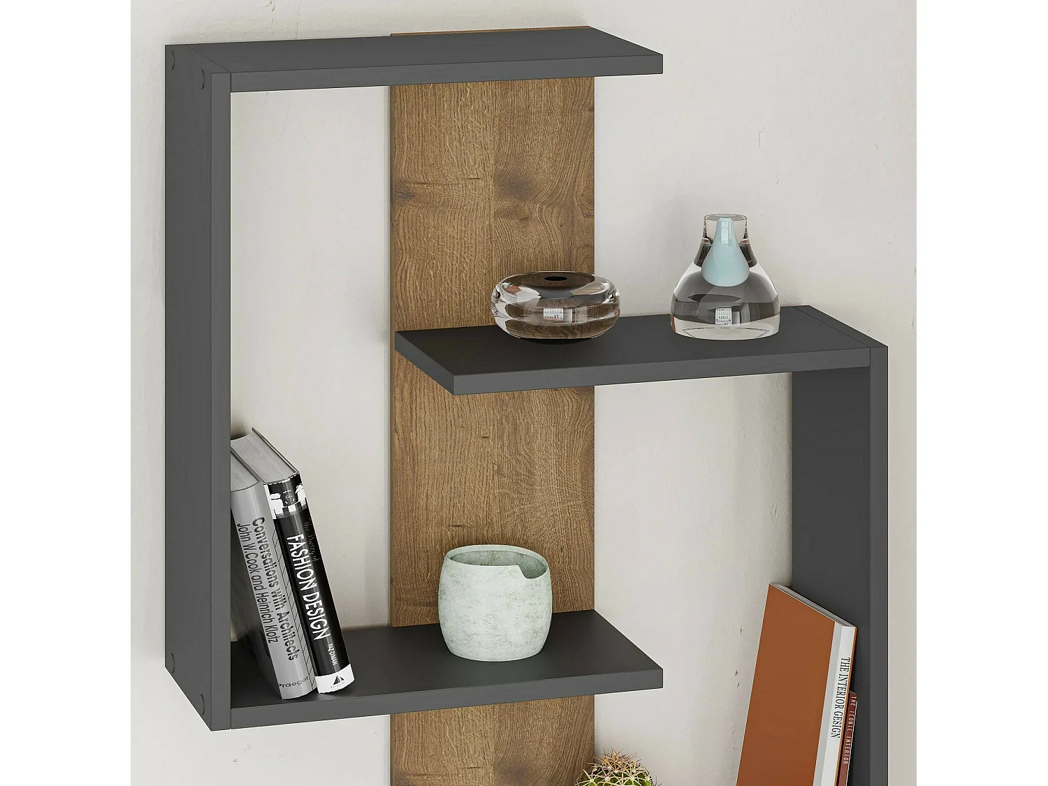 Étagère murale Seren, Étagère, Tablette murale, Rayonnage polyvalent, 64x22h85 cm, Anthracite et chêne