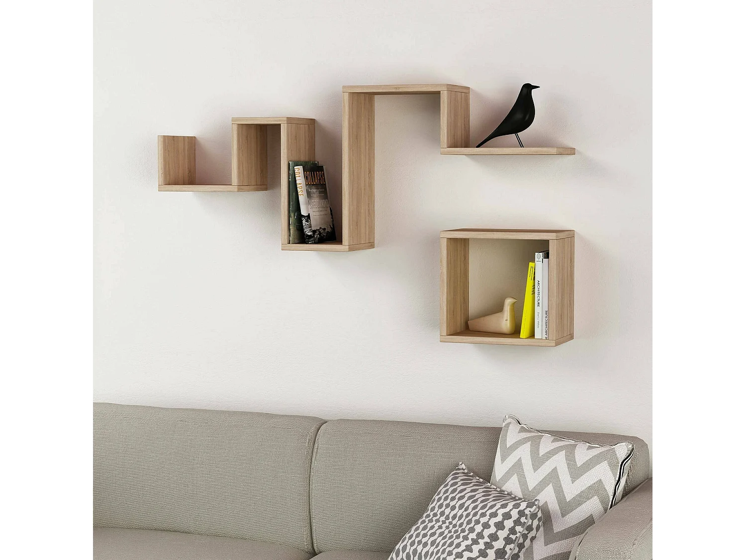 Étagère murale Cyllene, Étagère, Tablette murale, Rayonnage polyvalent, 116x20h45 cm, Chêne