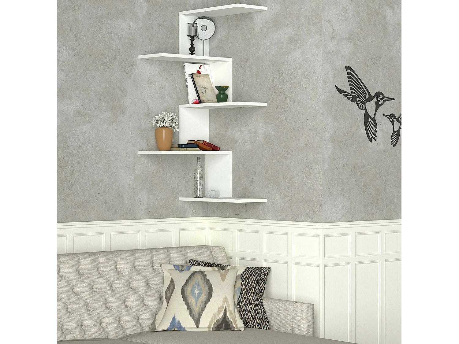 Étagère murale Galatea, Étagère, Tablette murale, Rayonnage polyvalent, 52x30h109 cm, Blanc