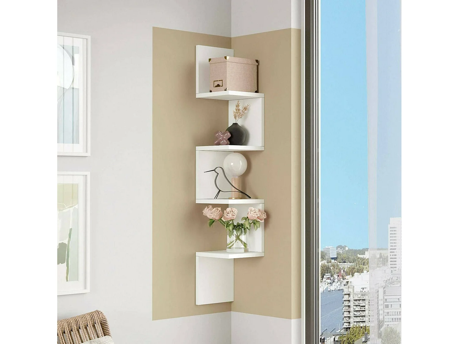 Étagère murale Kalliope, Étagère, Tablette murale, Rayonnage polyvalent, 22x22h117 cm, Blanc