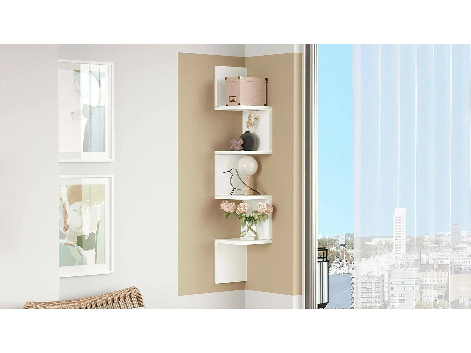 Étagère murale Kalliope, Étagère, Tablette murale, Rayonnage polyvalent, 22x22h117 cm, Blanc