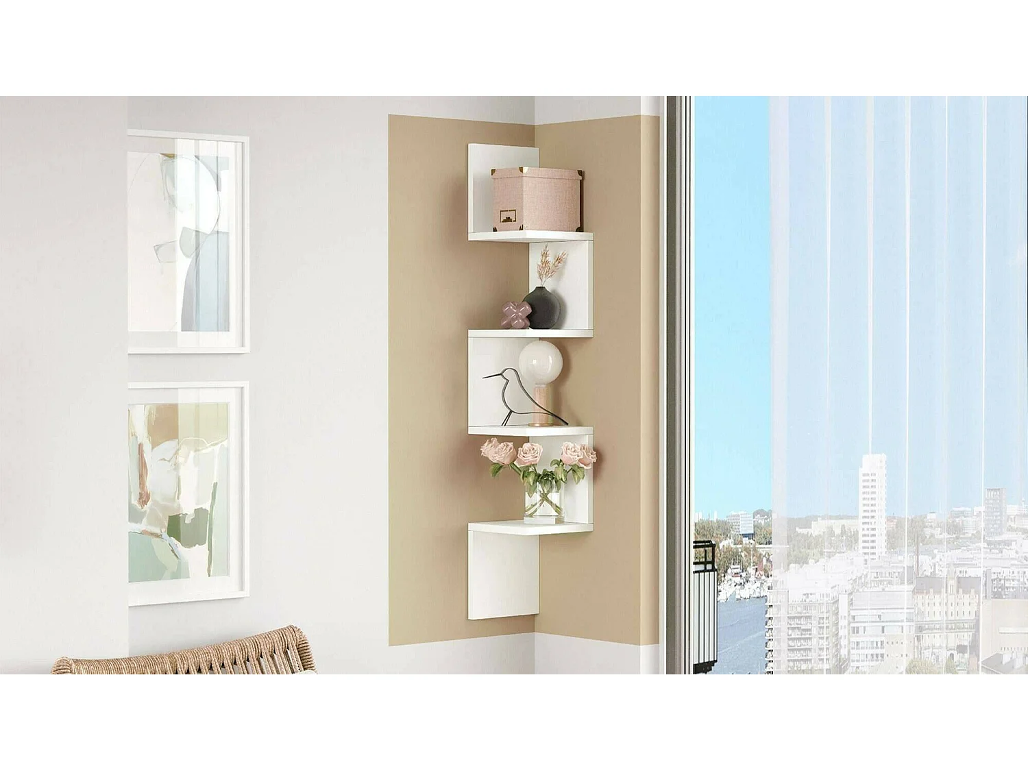 Étagère murale Kalliope, Étagère, Tablette murale, Rayonnage polyvalent, 22x22h117 cm, Blanc