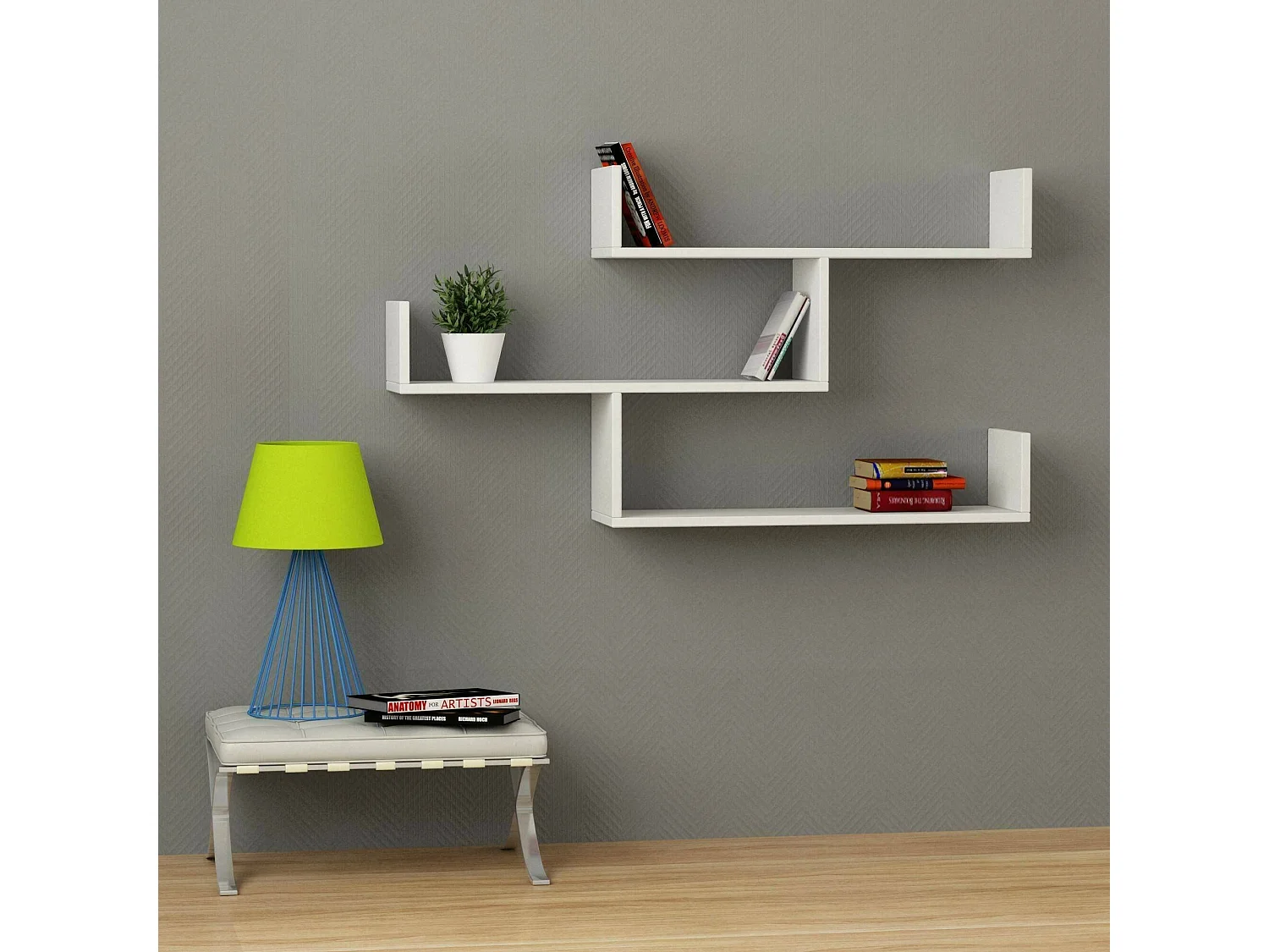 Estantería Dpar, Estante, Estante de pared, Estanterías multiusos, 119x23h67 cm, Blanco