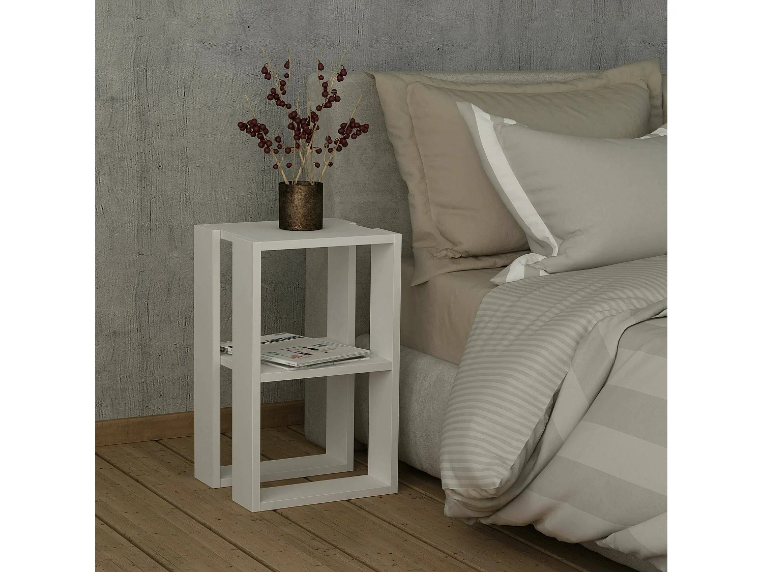 Nachttisch Dmazzant, Niedrige Kommode, Tisch, Multifunktionaler Nachttisch, 30x30h55 cm, WeiÃŸ