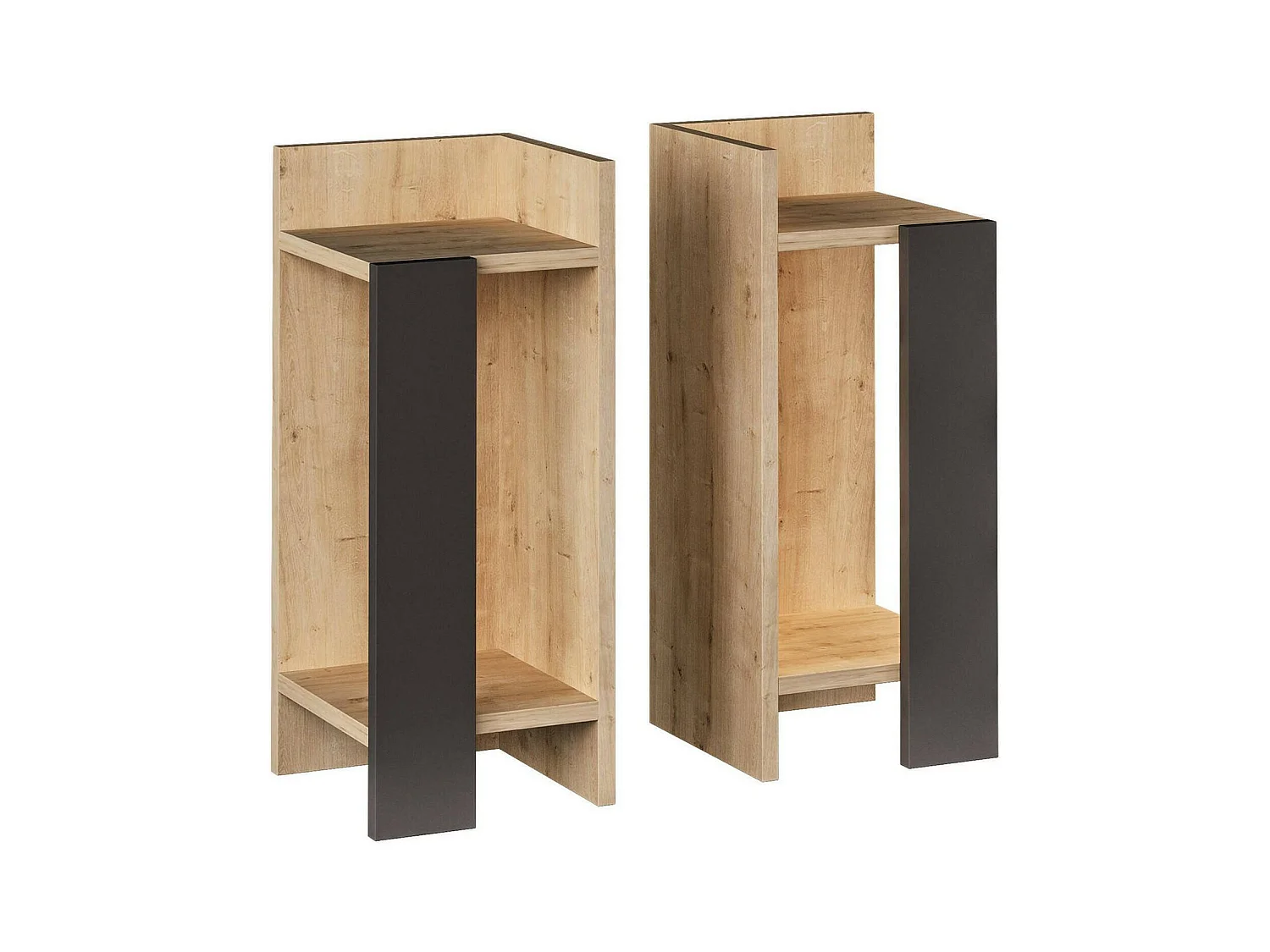 Chevet Libra, Commode basse, Table de nuit, Étagère de chevet, 25x27h60 cm, Chêne et Anthracite