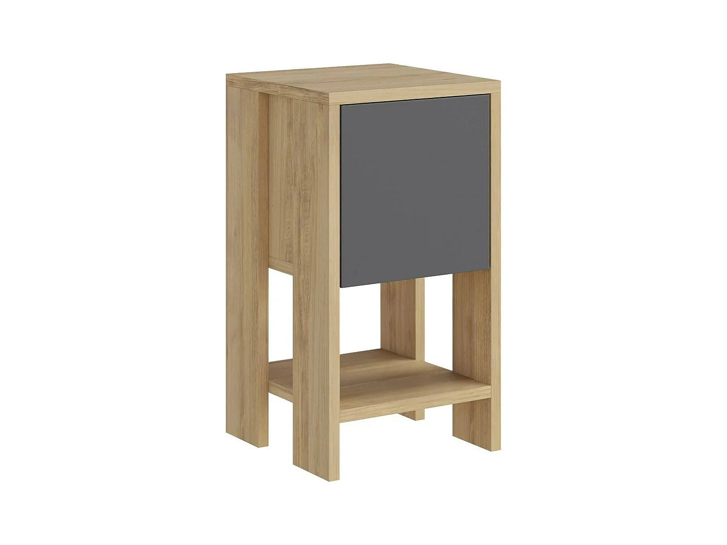 Chevet Draco, Commode basse, Table de nuit, Étagère de chevet, 30x30h55 cm, Chêne et Anthracite