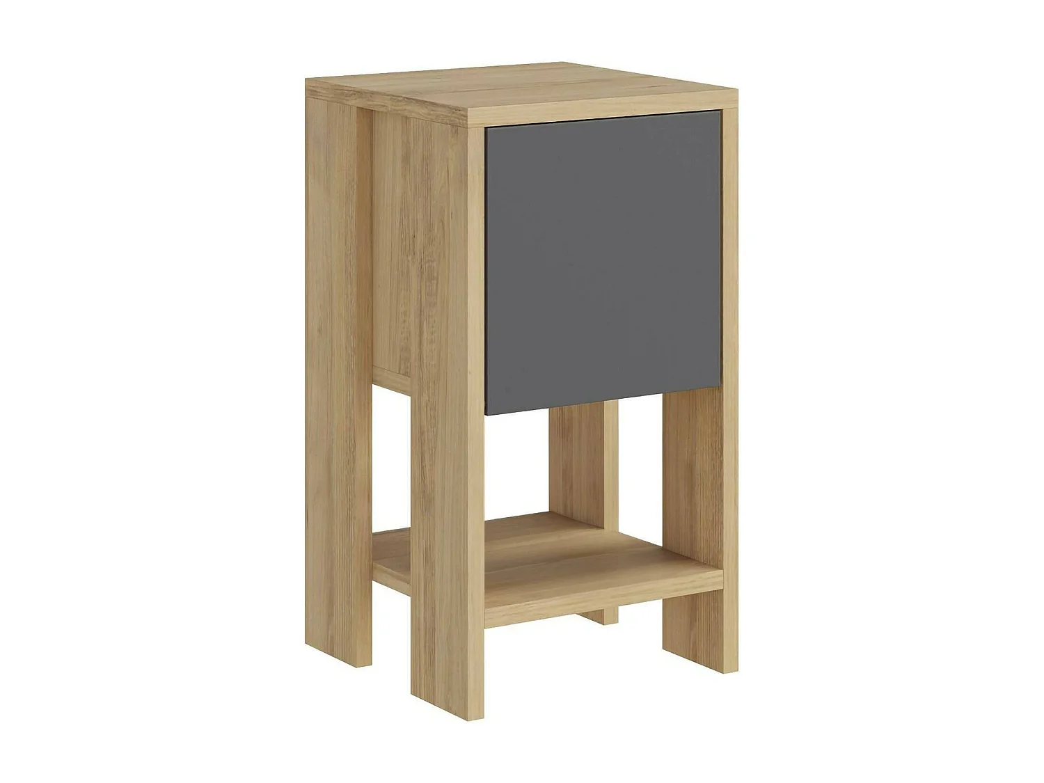 Chevet Draco, Commode basse, Table de nuit, Étagère de chevet, 30x30h55 cm, Chêne et Anthracite