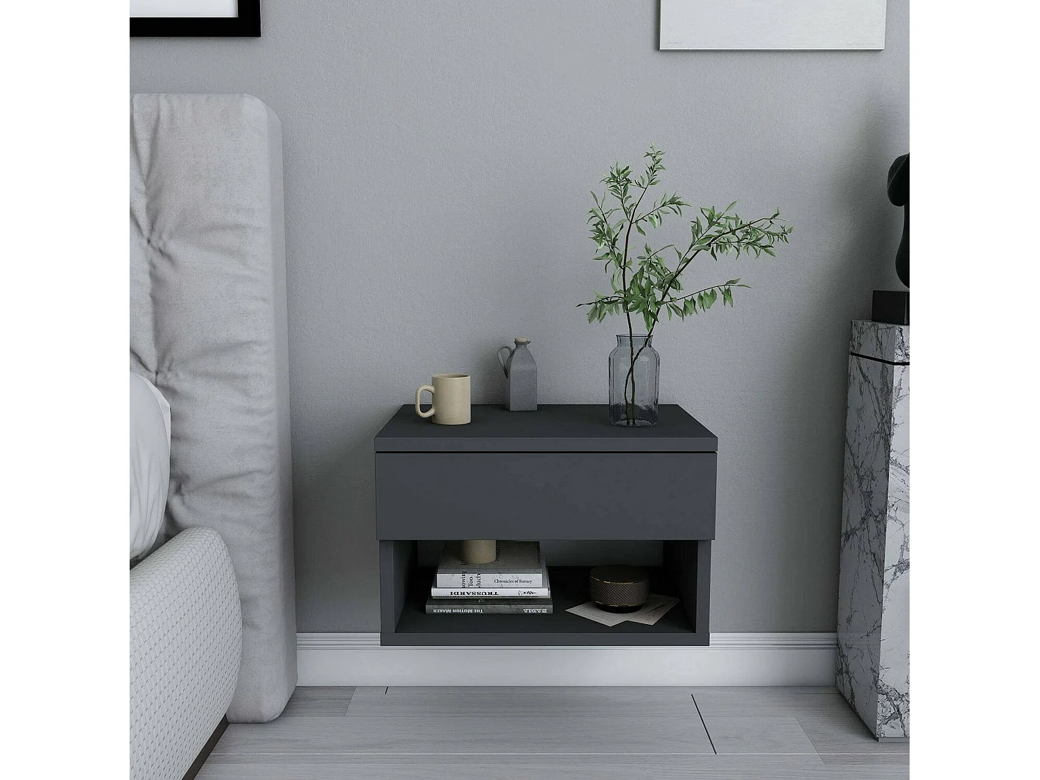 Chevet Pleiade, Commode bae, Table de nuit, Étagère de chevet, 45x29h32 cm, Anthracite