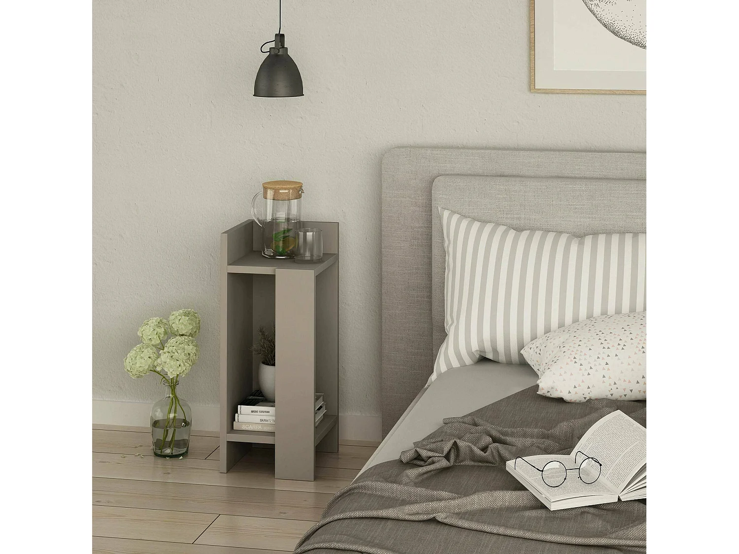 Dgregucc nachtkastje, Laag dekbed, Nachtkastje, Bedplank, 25x27h60 cm, Tortora