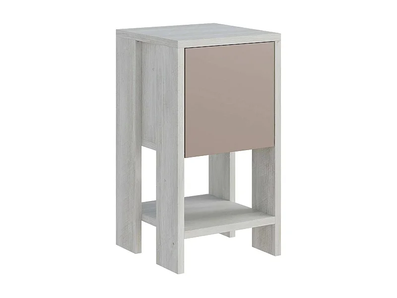 Nachttisch Dkarsdor, Niedrige Kommode, Tisch, Multifunktionaler Nachttisch, 30x30h55 cm, Weiß und Taupe