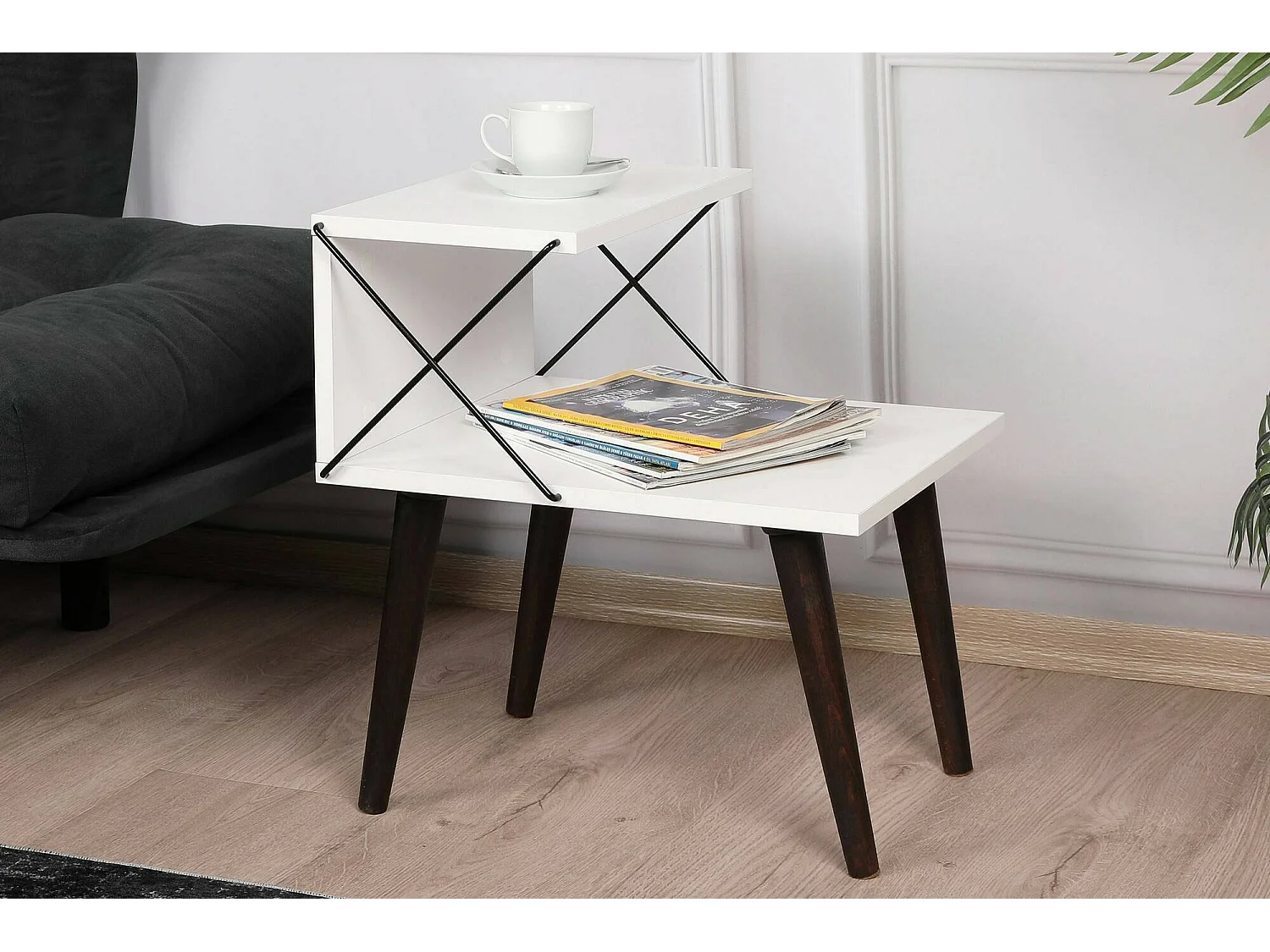 Chevet Astraea, Commode basse, Table de nuit, Étagère de chevet, 50x40h55 cm, Blanc