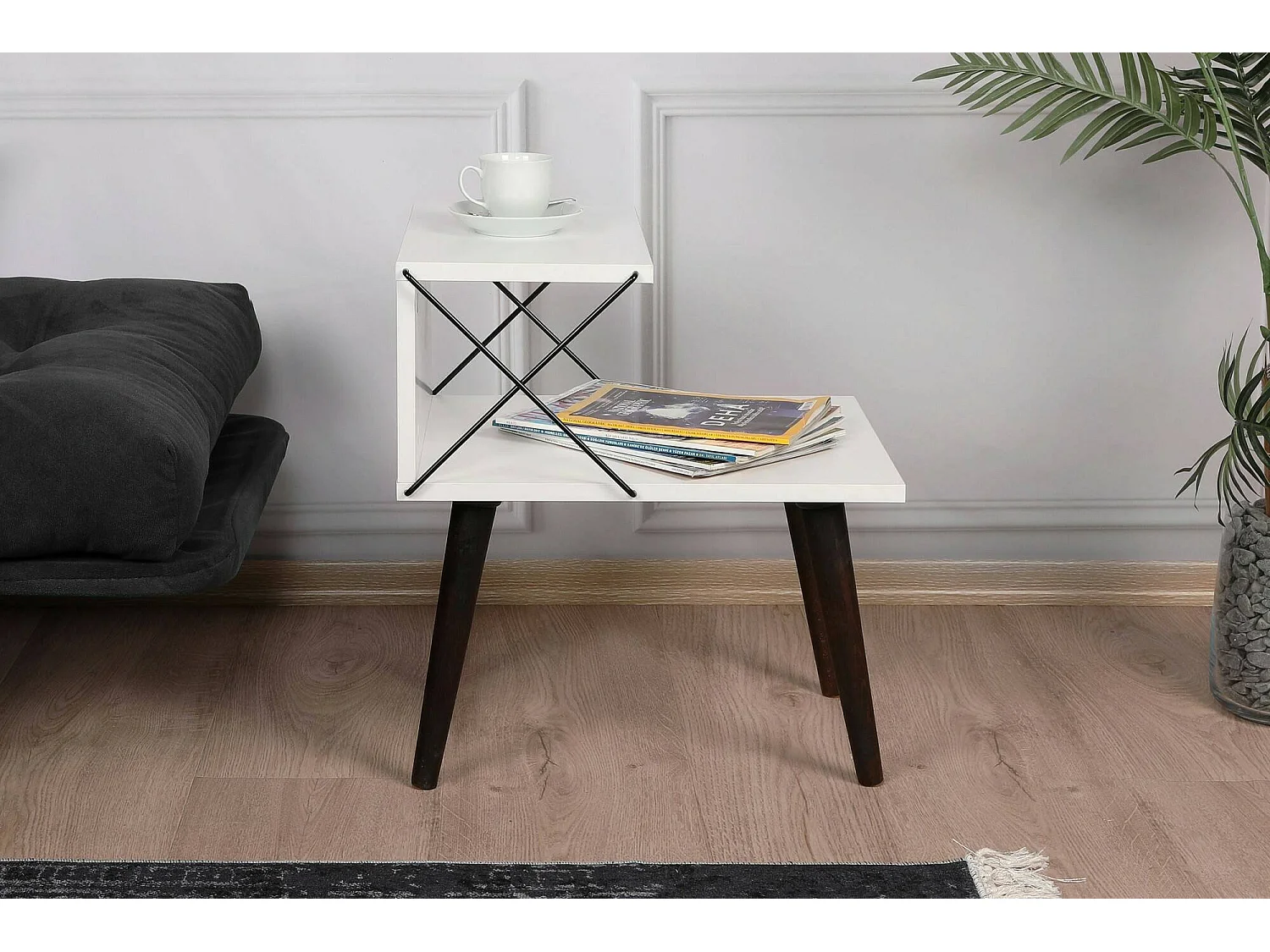 Chevet Astraea, Commode basse, Table de nuit, Étagère de chevet, 50x40h55 cm, Blanc