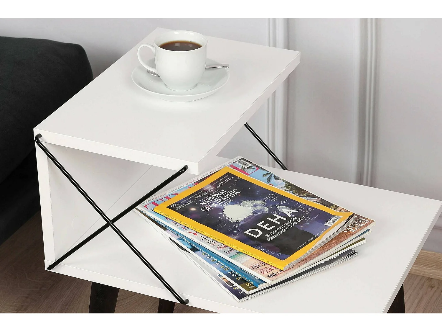 Chevet Astraea, Commode basse, Table de nuit, Étagère de chevet, 50x40h55 cm, Blanc