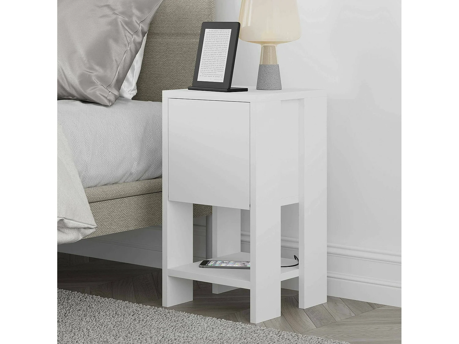 Nachttisch Dkarsdor, Niedrige Kommode, Tisch, Multifunktionaler Nachttisch, 30x30h55 cm, WeiÃŸ