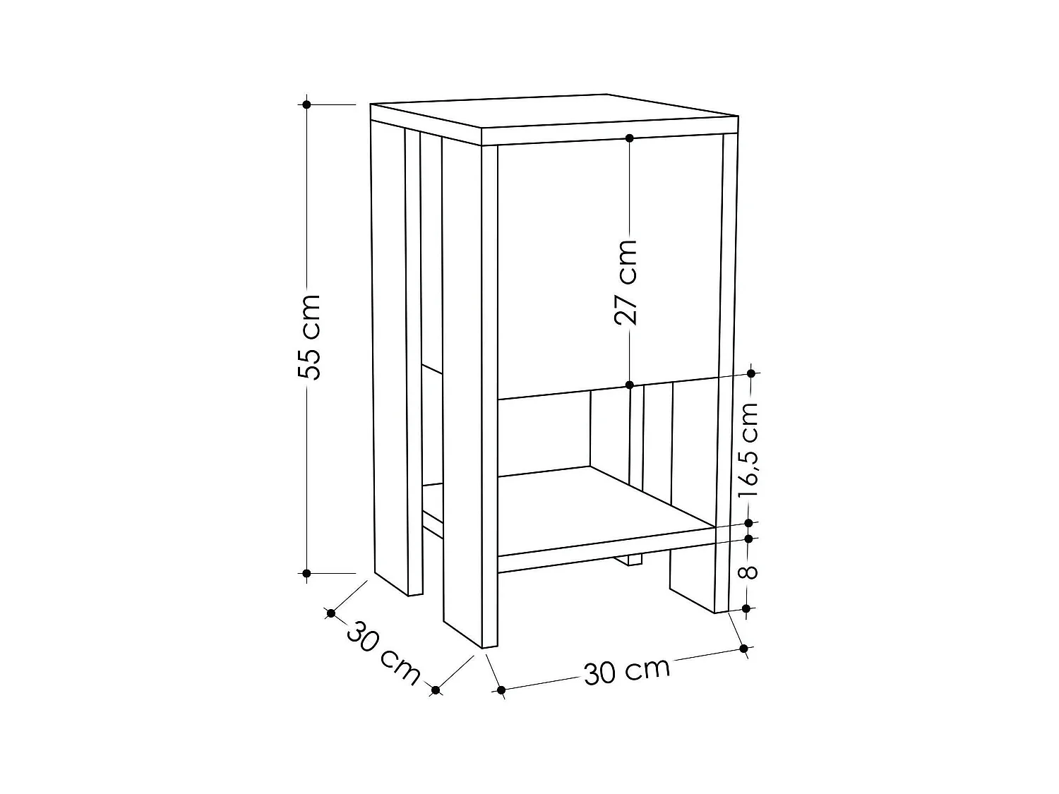 Chevet Draco, Commode basse, Table de nuit, Étagère de chevet, 30x30h55 cm, Blanc