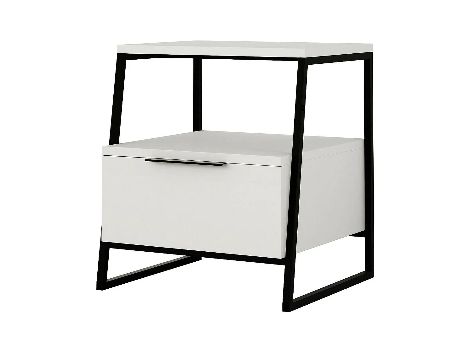Chevet Dubhe, Commode basse, Table de nuit, Étagère de chevet, 45x40h50 cm, Blanc