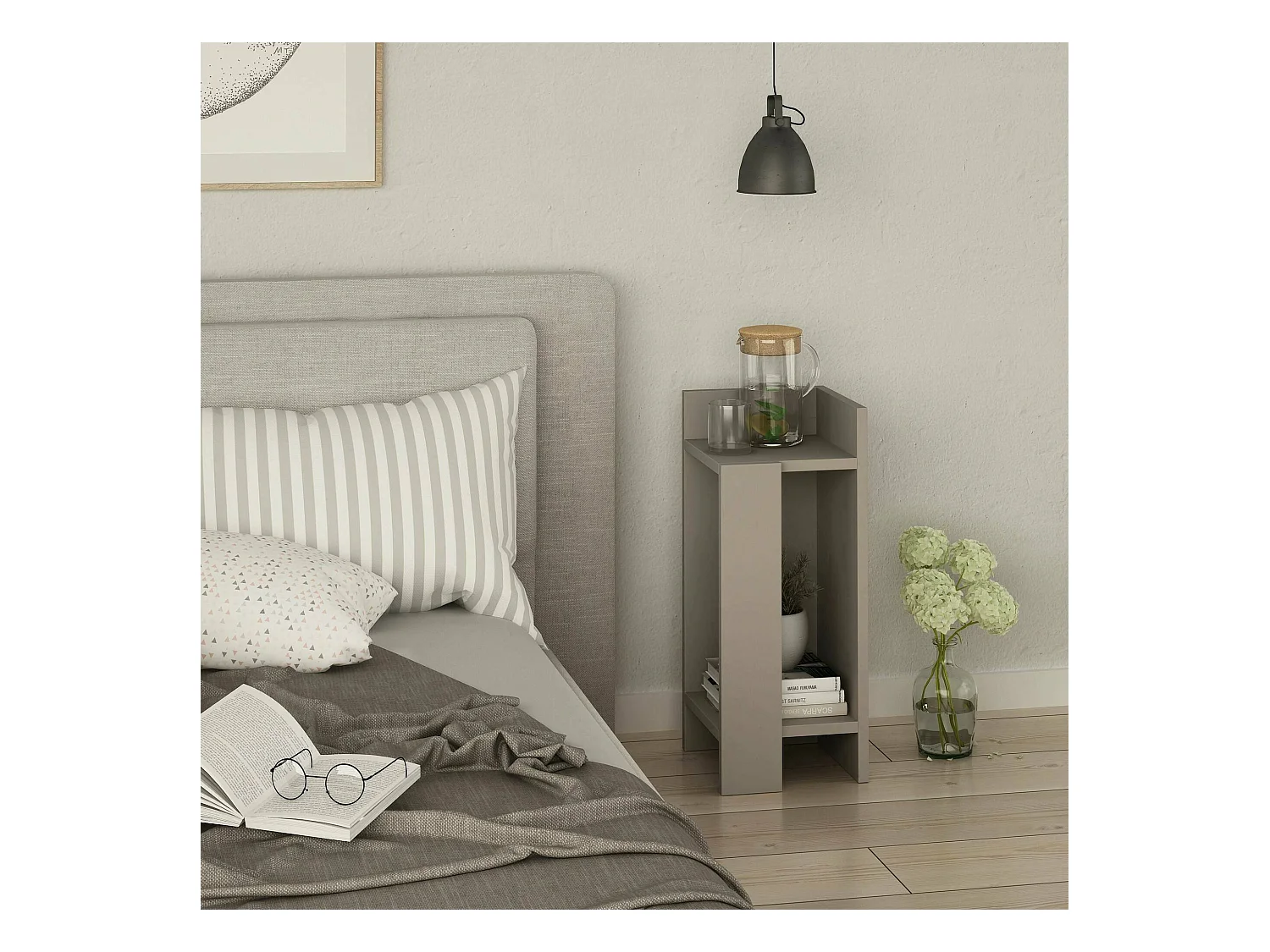 Nachttisch Dpiol, Niedrige Kommode, Tisch, Multifunktionaler Nachttisch, 25x27h60 cm, Taube