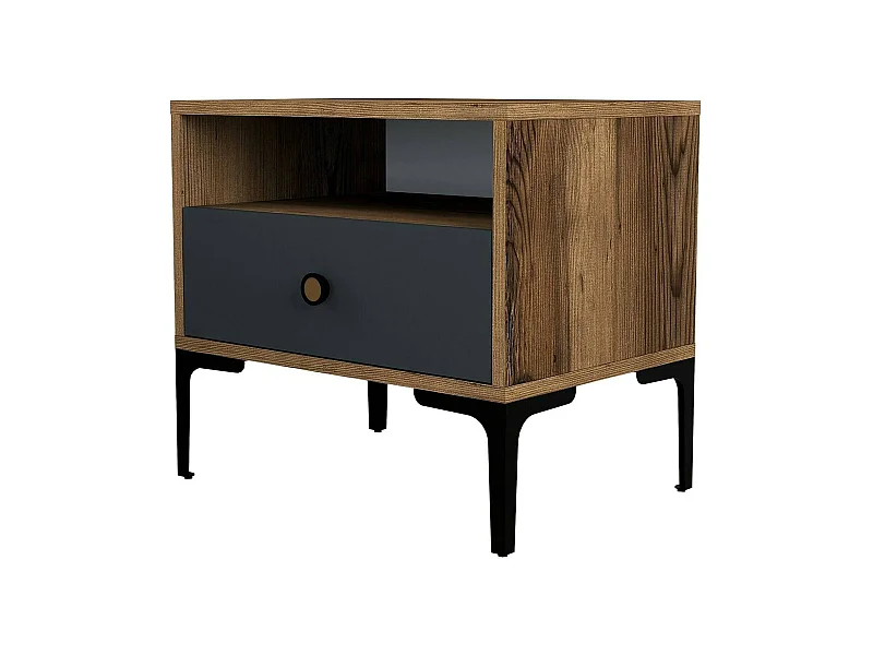 Nachttisch Dpidon, Niedrige Kommode, Tisch, Multifunktionaler Nachttisch, 56x40h51 cm, Walnuss und Anthrazit