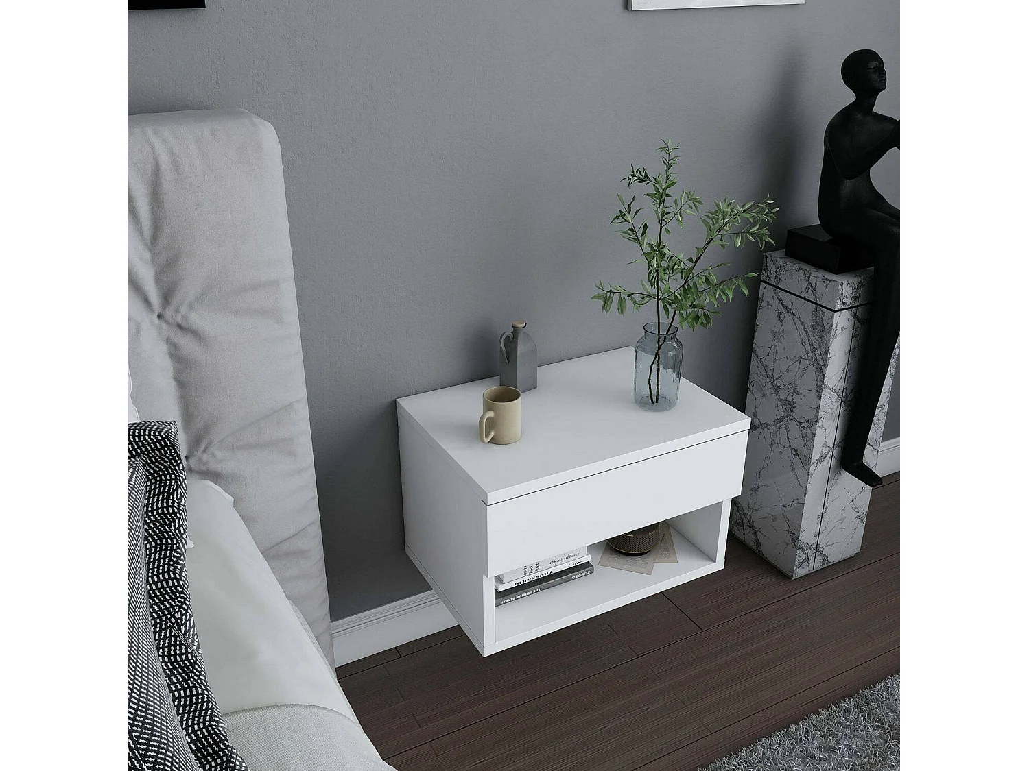 Mesa de cabeceira Dperisa, Cômoda baixa, Mesa de cabeceira, Prateleira de cabeceira, 45x29h32 cm, Branco