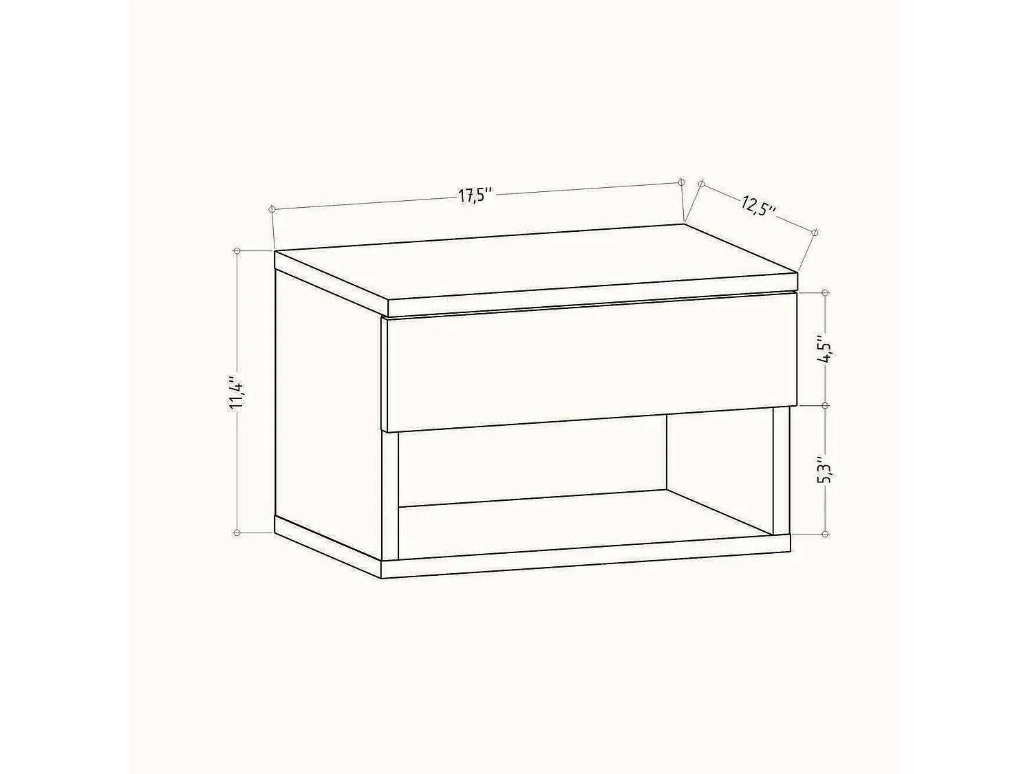 Mesa de cabeceira Dperisa, Cômoda baixa, Mesa de cabeceira, Prateleira de cabeceira, 45x29h32 cm, Branco