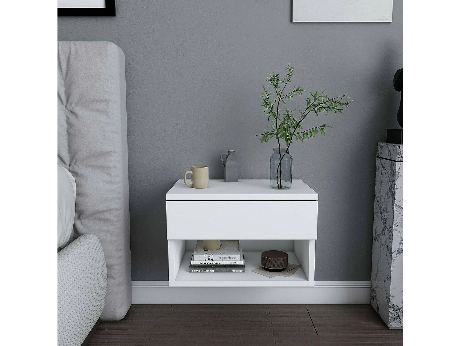 Mesa de cabeceira Dperisa, Cômoda baixa, Mesa de cabeceira, Prateleira de cabeceira, 45x29h32 cm, Branco