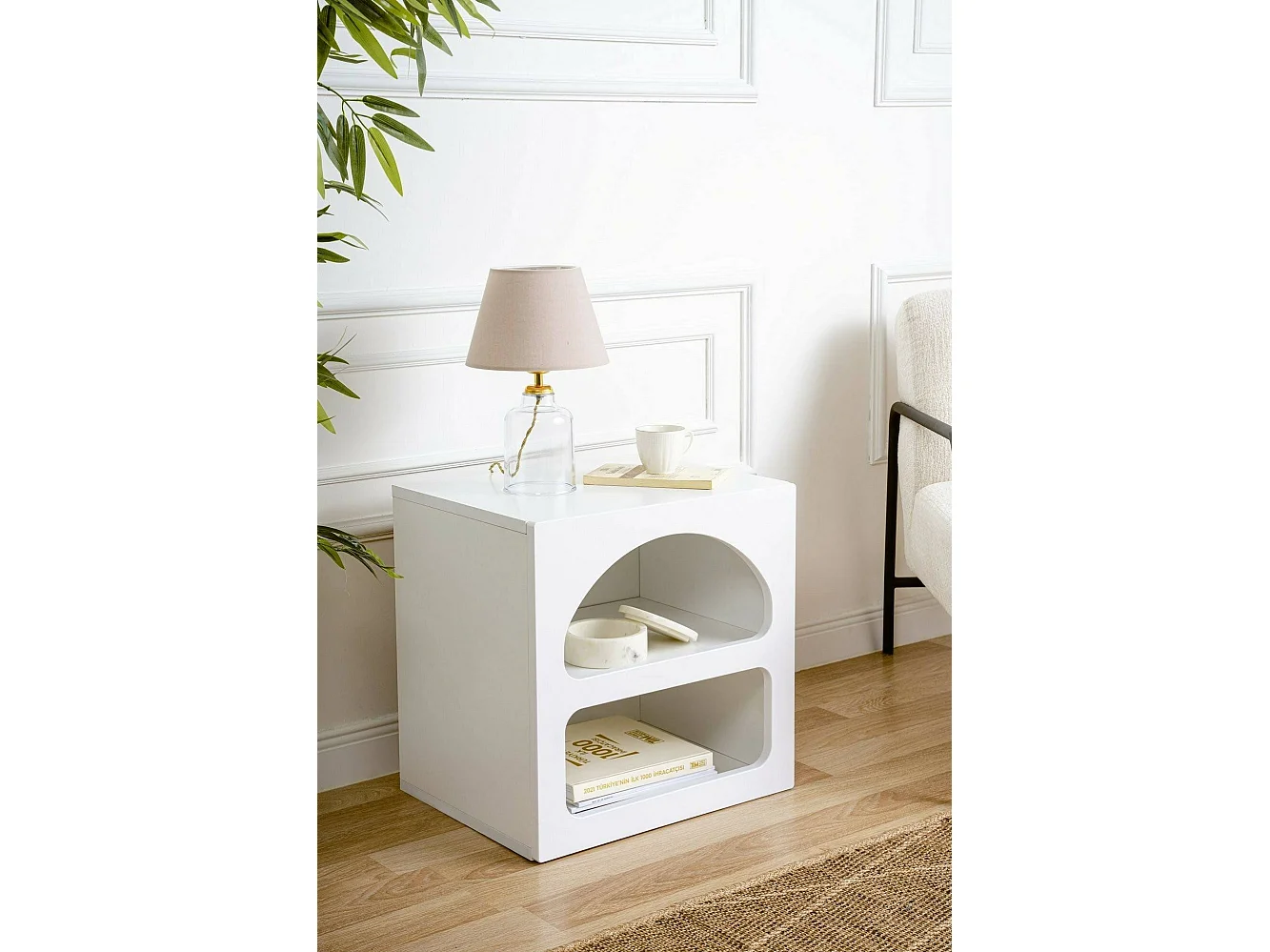 Mesa de cabeceira Dmengucc, Cômoda baixa, Mesa de cabeceira, Prateleira de cabeceira, 50x38h50 cm, Branco