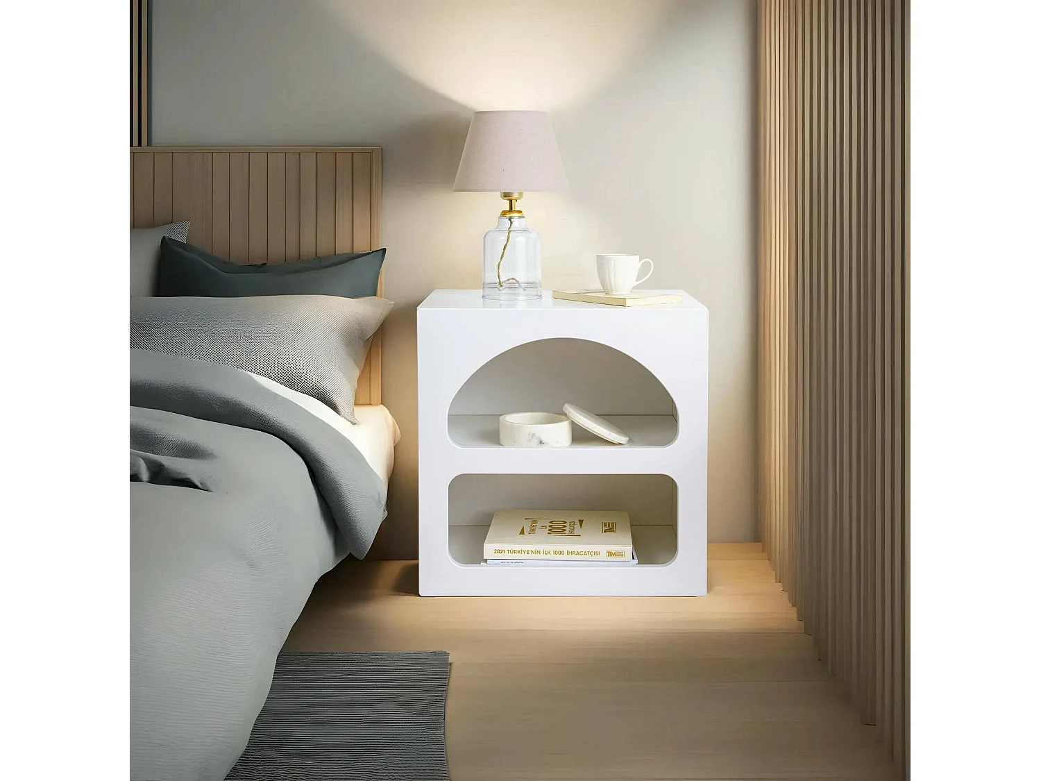 Dmengucc nachtkastje, Laag dressoir, Nachtkastje, Bedplank, 50x38h50 cm, Wit