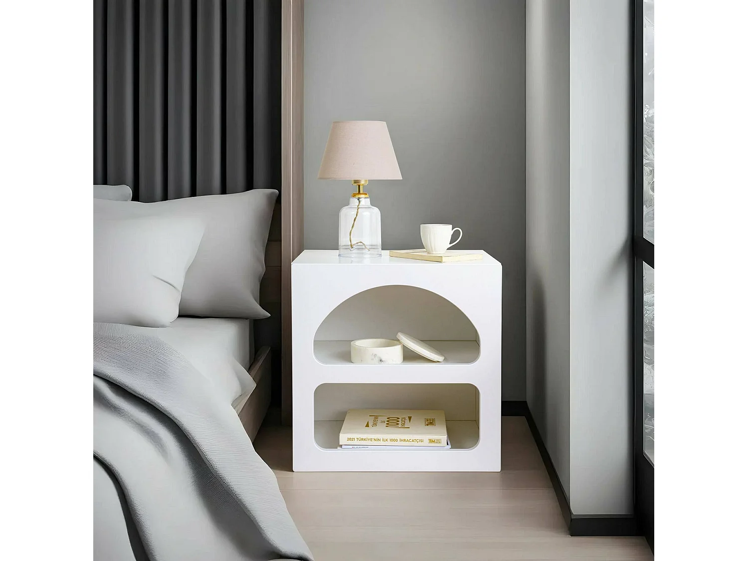 Mesa de cabeceira Dmengucc, Cômoda baixa, Mesa de cabeceira, Prateleira de cabeceira, 50x38h50 cm, Branco