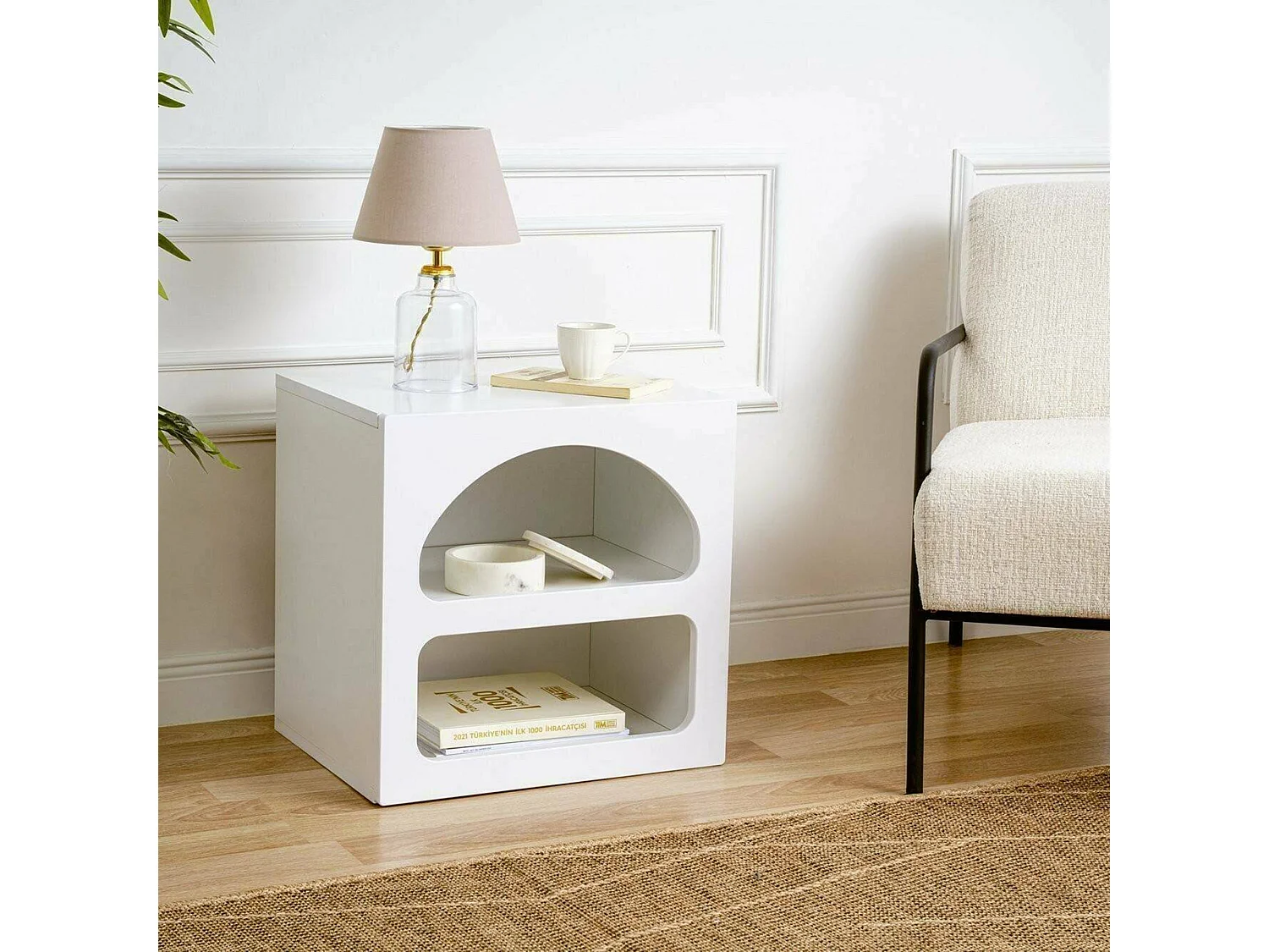 Chevet Kappa, Commode basse, Table de nuit, Étagère de chevet, 50x38h50 cm, Blanc
