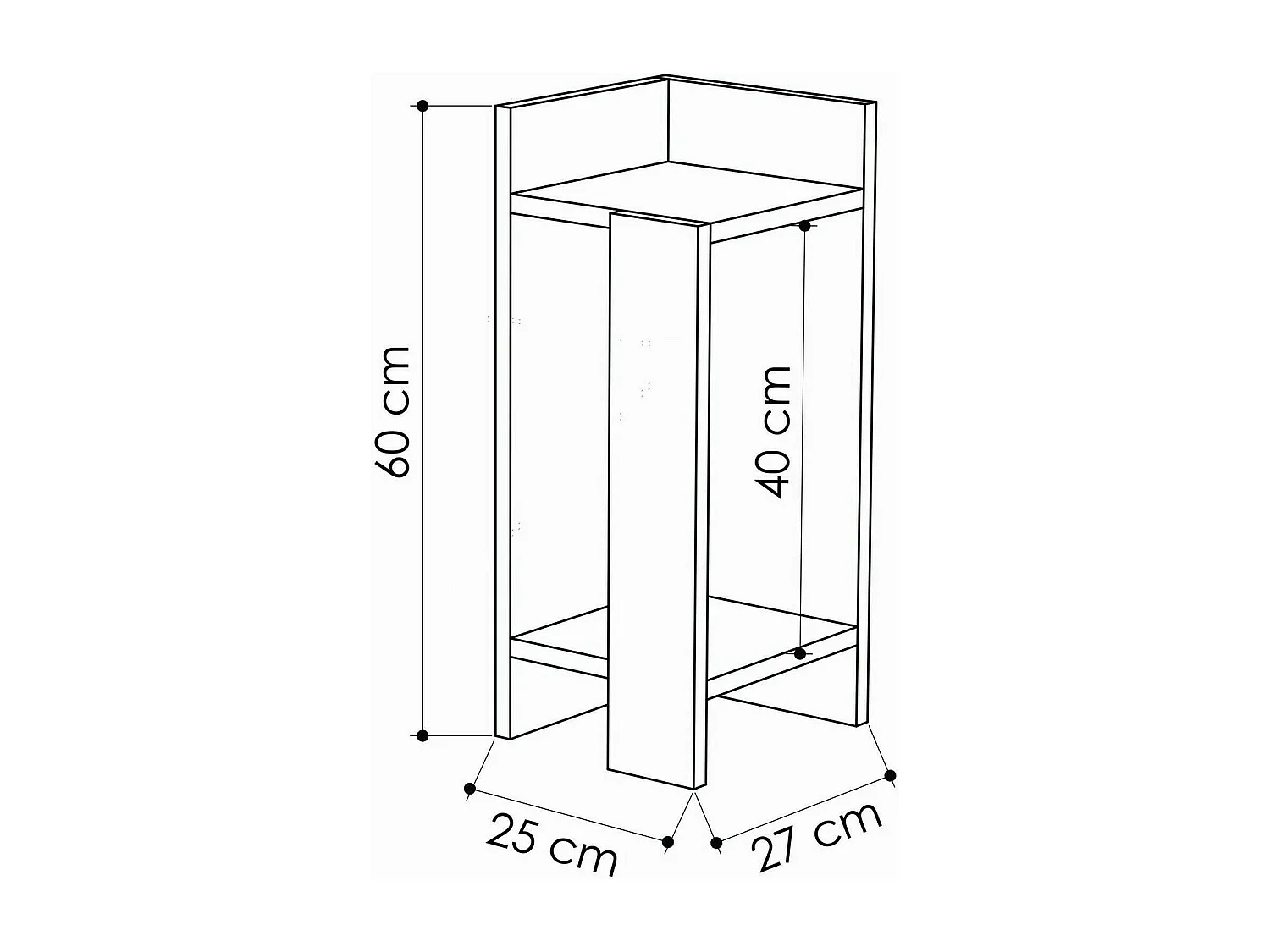 Chevet Libra, Commode basse, Table de nuit, Étagère de chevet, 25x27h60 cm, Blanc
