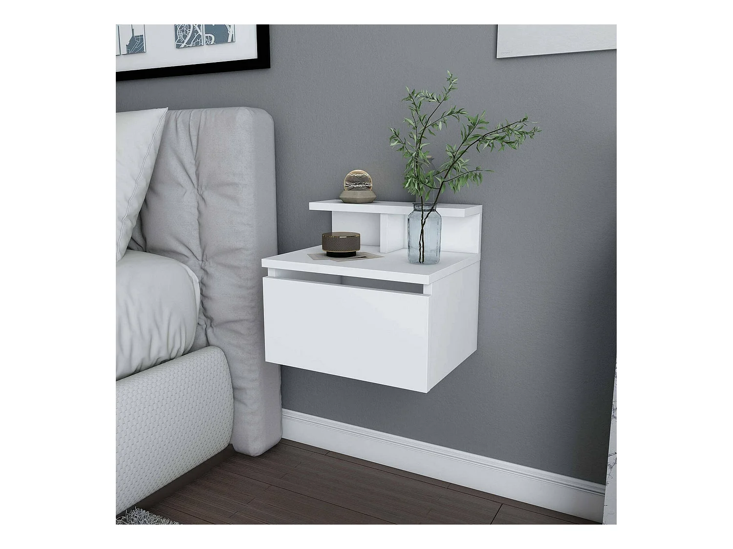 Nachtkastje Dpezzol, Laag kastje, Nachtkastje, Nachtkastje, 40x32h35 cm, Wit