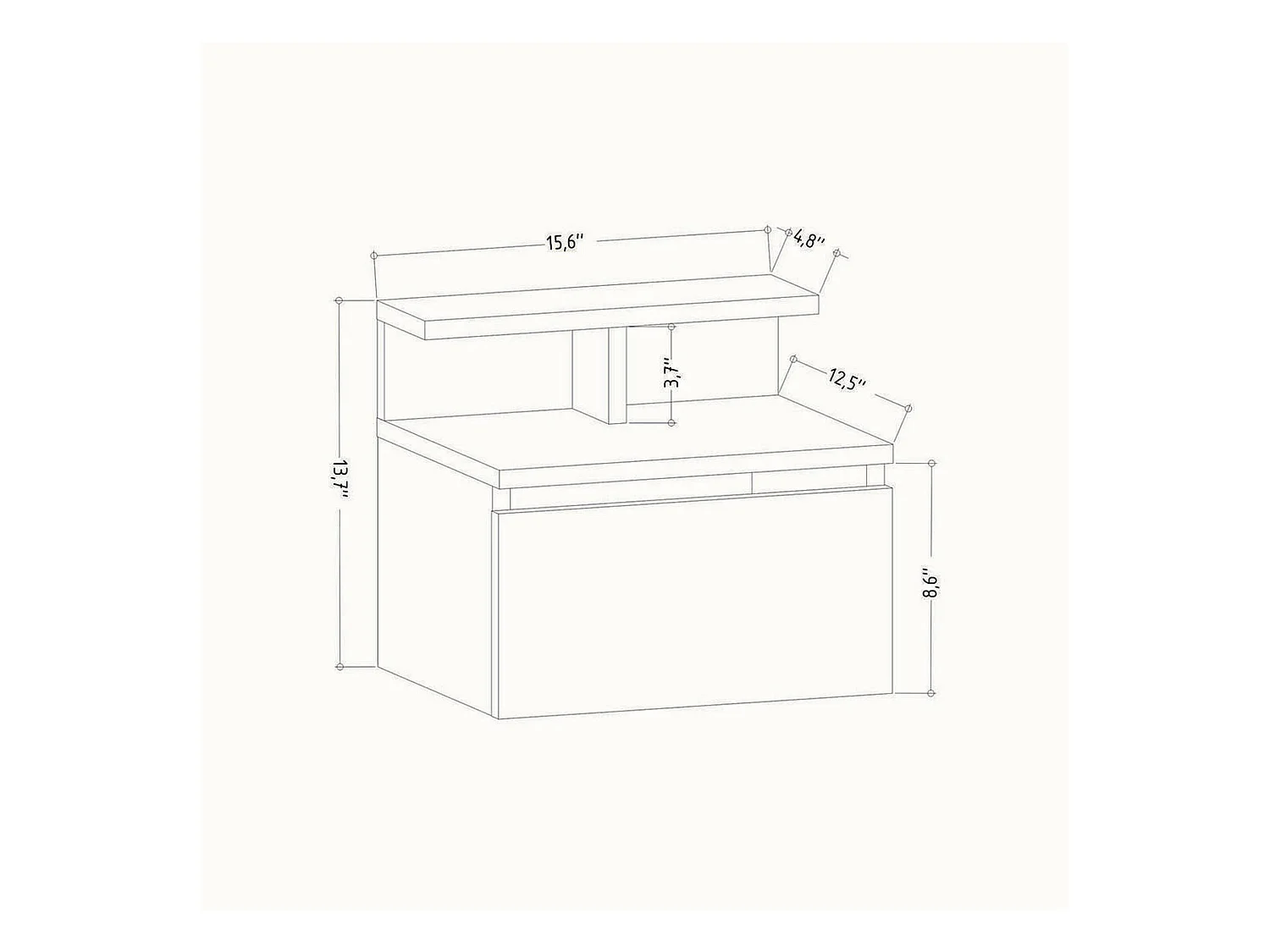 Nachtkastje Dpezzol, Laag kastje, Nachtkastje, Nachtkastje, 40x32h35 cm, Wit