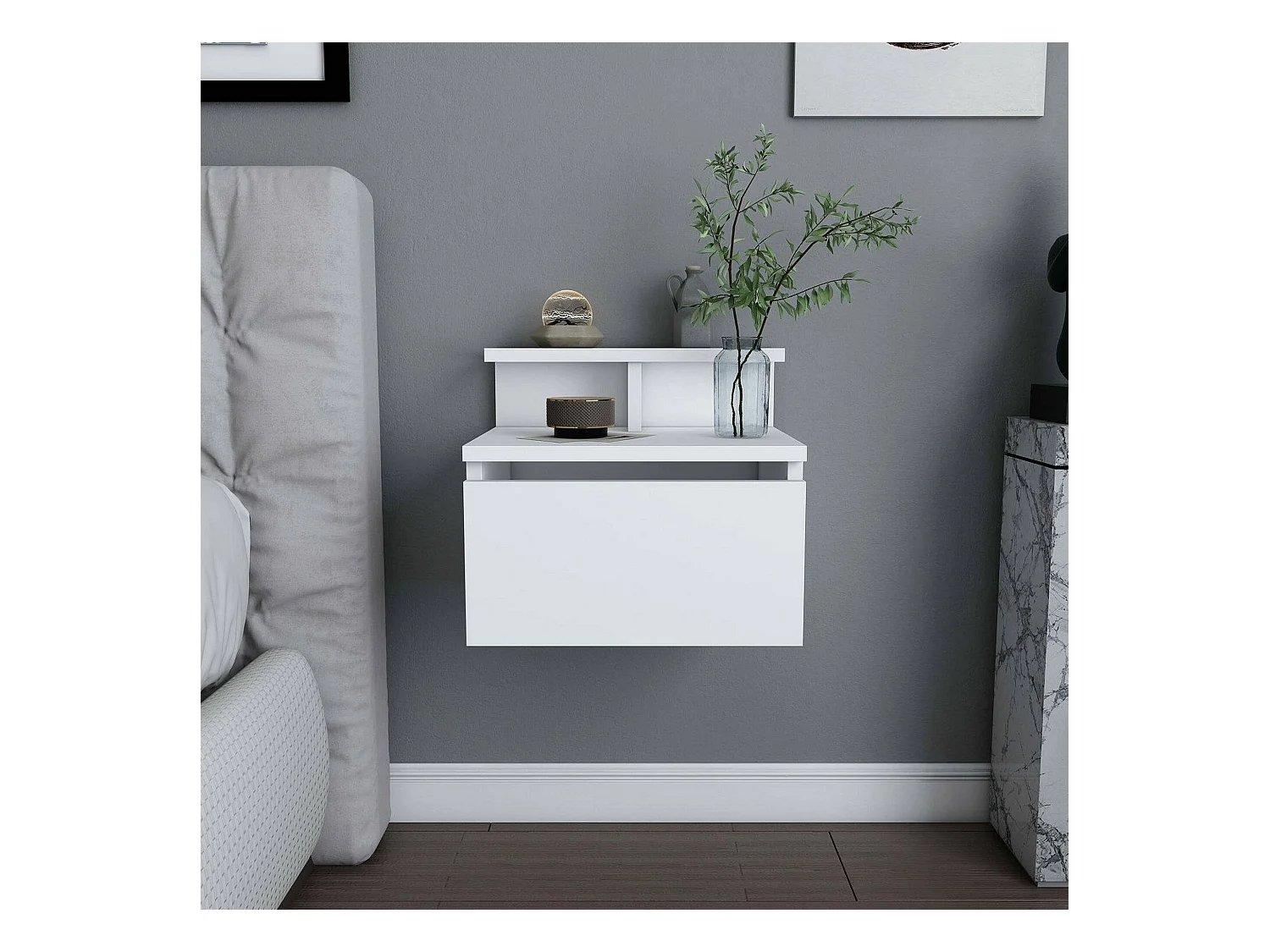 Nachtkastje Dpezzol, Laag kastje, Nachtkastje, Nachtkastje, 40x32h35 cm, Wit