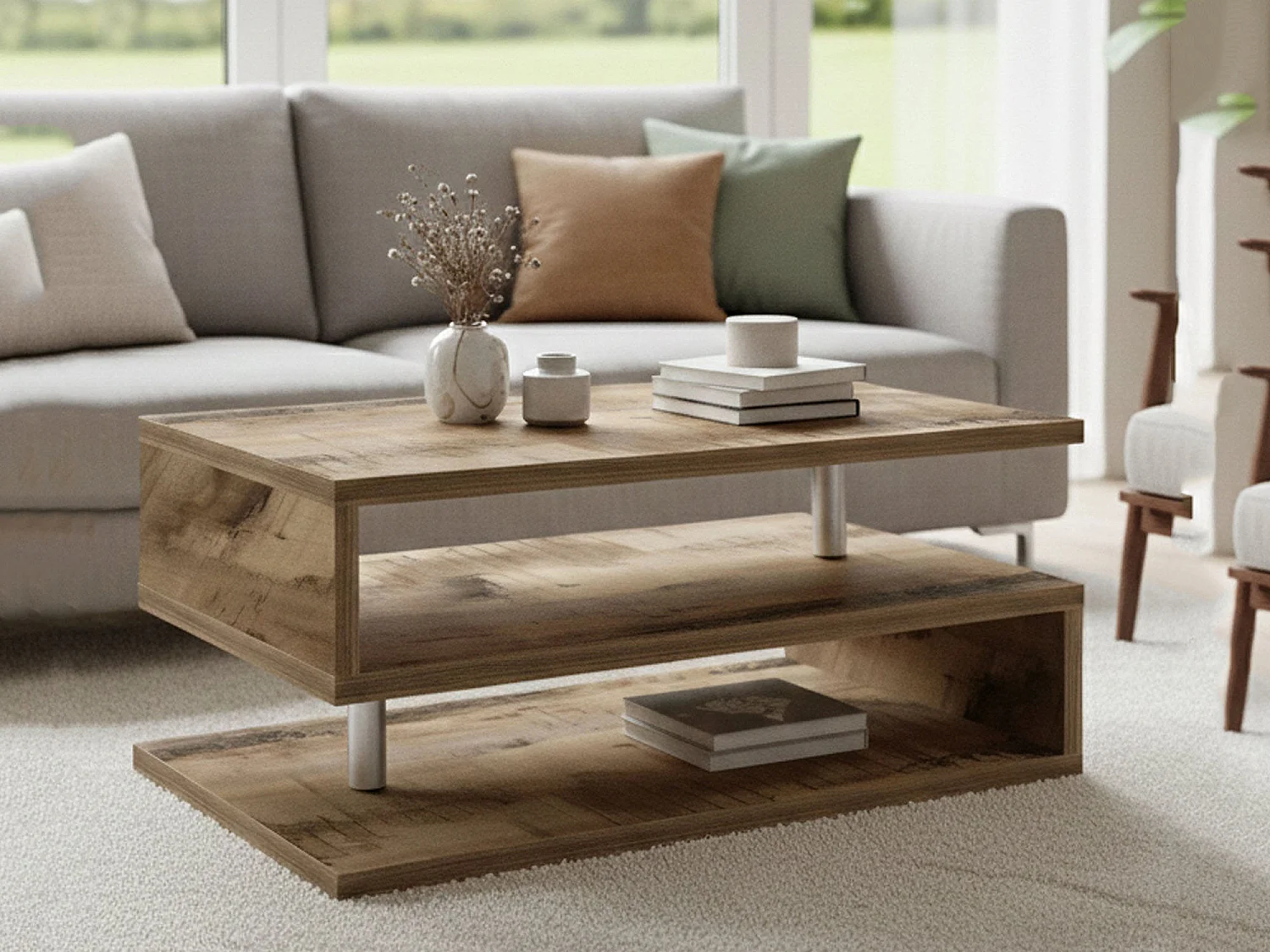 Dcambias-safeinzettafel, woonkamermeubel, laag opslogmeubel, koffietaf, 90x55h41 cm, esdoor