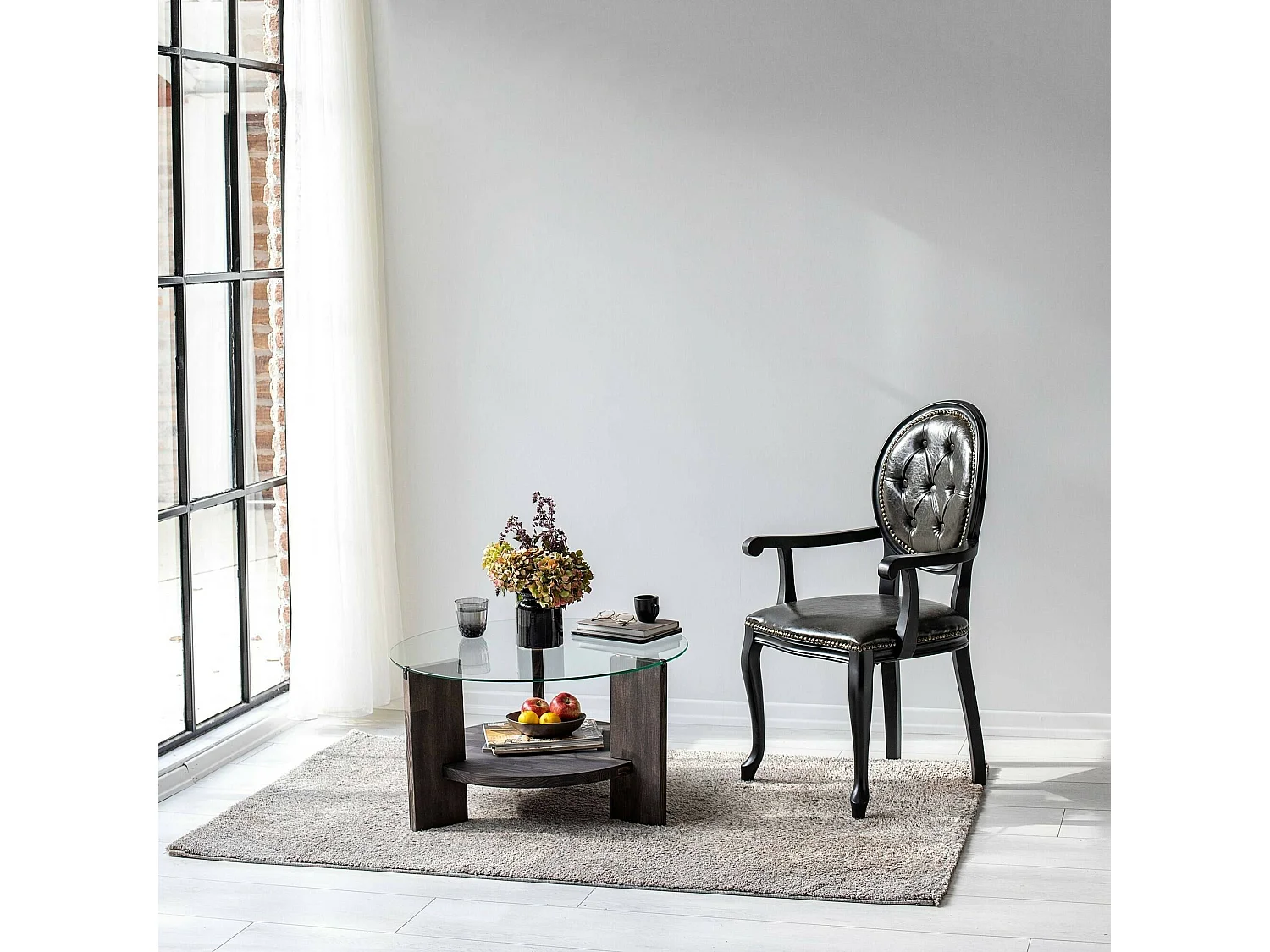 Table basse Alnitak, Table basse, Porte-revues pour canapé, Etagère de salon, 75x75h40 cm, Anthracite