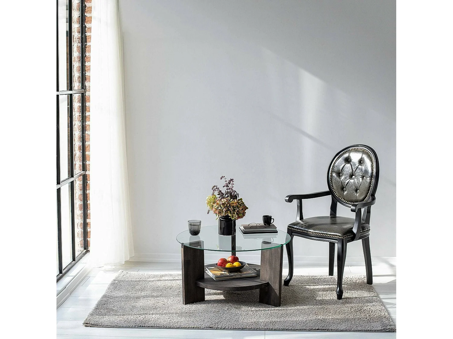 Table basse Alnitak, Table basse, Porte-revues pour canapé, Etagère de salon, 75x75h40 cm, Anthracite