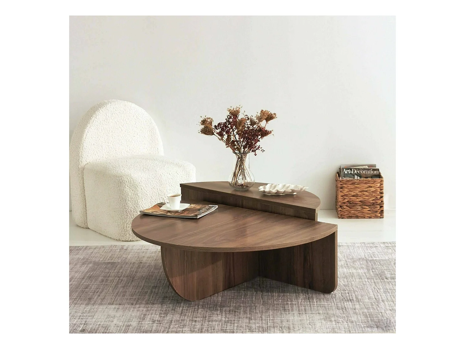 Mesa de estar Dgiarett, Mesa de café, Suporte de revistas para sofá, Prateleira para sala de estar, 90x90h35 cm, Nogueira escura