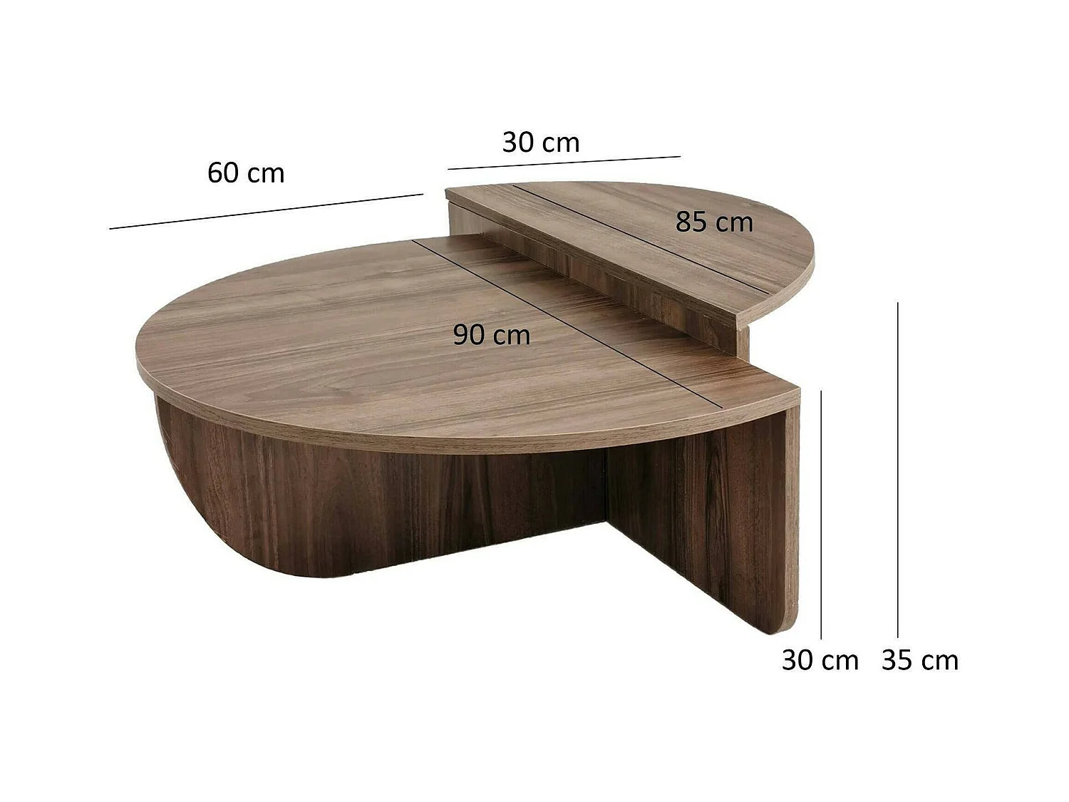 Mesa de estar Dgiarett, Mesa de café, Suporte de revistas para sofá, Prateleira para sala de estar, 90x90h35 cm, Nogueira escura