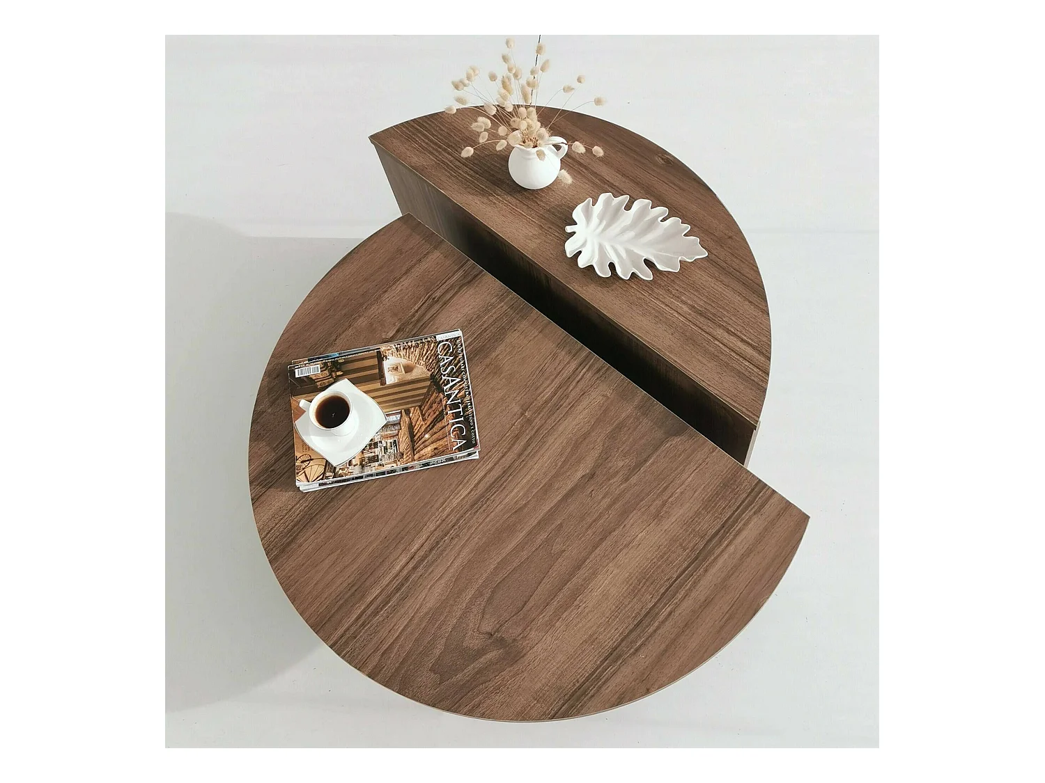 Mesa de estar Dgiarett, Mesa de café, Suporte de revistas para sofá, Prateleira para sala de estar, 90x90h35 cm, Nogueira escura