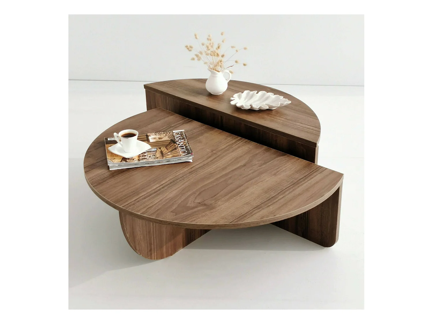 Mesa de estar Dgiarett, Mesa de café, Suporte de revistas para sofá, Prateleira para sala de estar, 90x90h35 cm, Nogueira escura