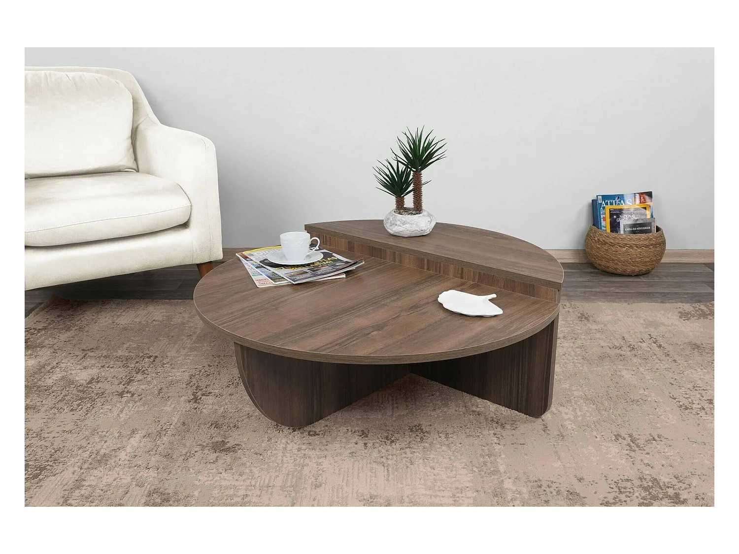 Mesa de estar Dgiarett, Mesa de café, Suporte de revistas para sofá, Prateleira para sala de estar, 90x90h35 cm, Nogueira escura