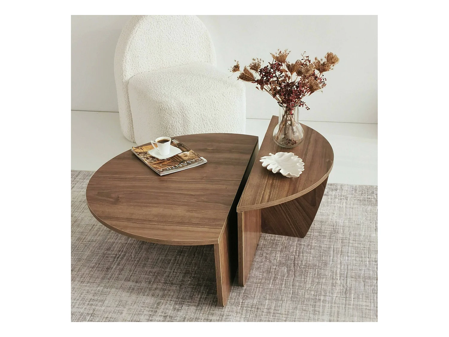 Mesa de estar Dgiarett, Mesa de café, Suporte de revistas para sofá, Prateleira para sala de estar, 90x90h35 cm, Nogueira escura